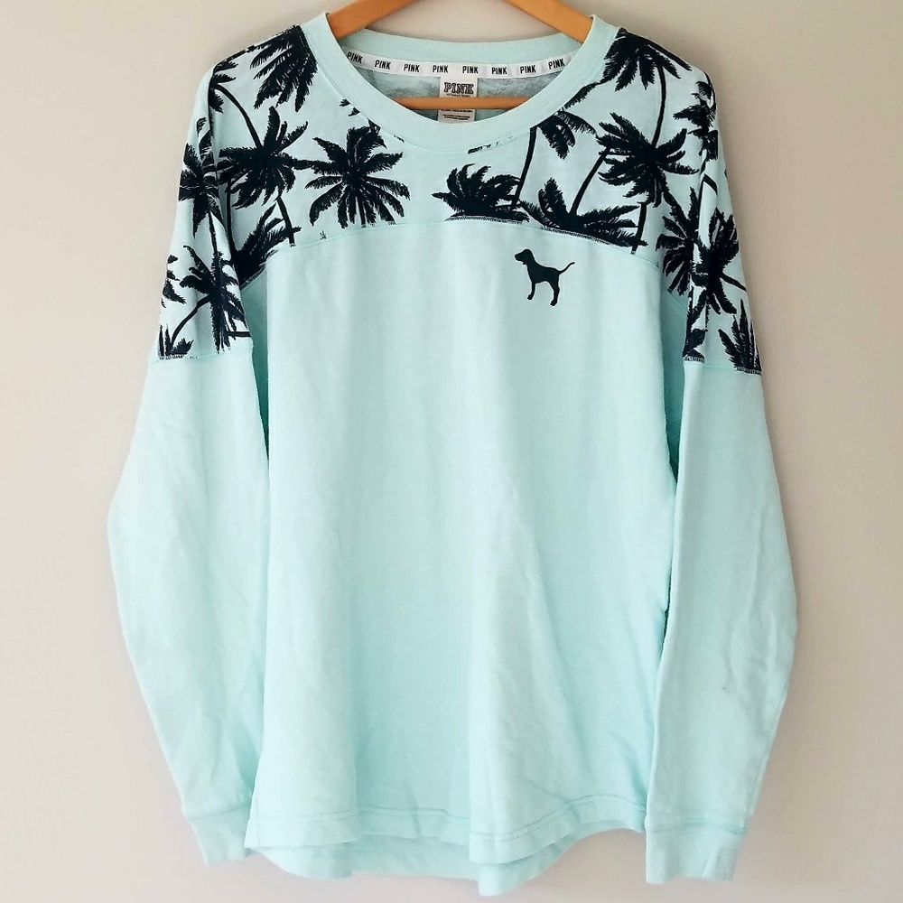 PINK Victoria's Secret palm tree mint sweatshirt